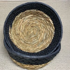 Philippine hand woven black trimmed straw baskets (set of 2)